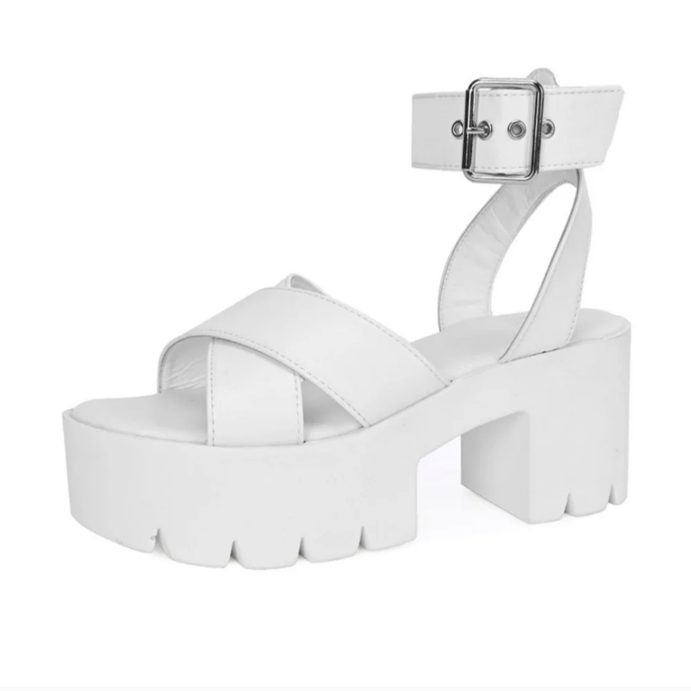White Platform Ankle-Strap Sandal for Women